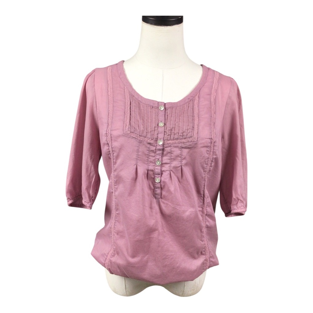 Ann Taylor Loft Button-Pintuck Peasant Top Small Light Purple 100% Cotton